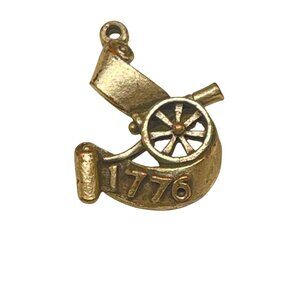 1776 Cannon Charm Pendant Gold Tone Metal Historical Jewelry Collectible Patriot